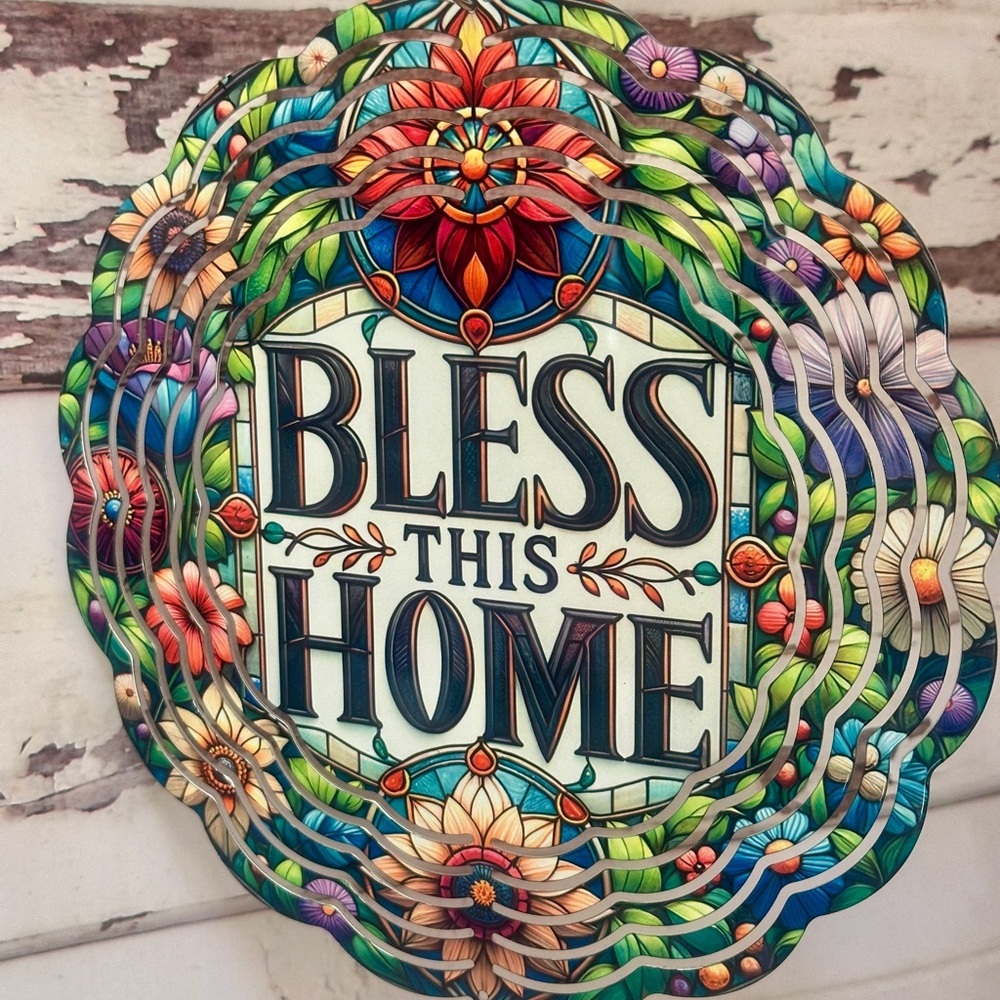 Bless This Home Wind Spinner | Colorful Floral Handmade| Porch-Patio Decor